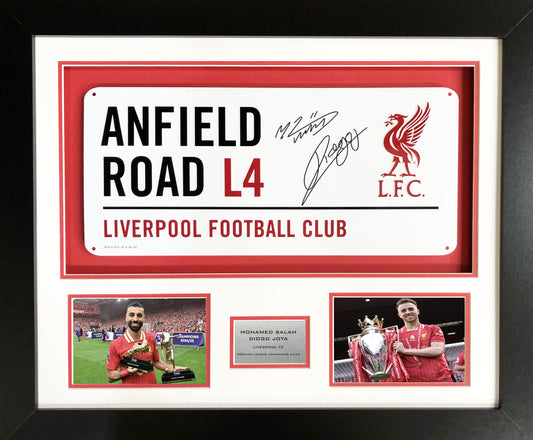 Diogo Jota and  Mo Salah Liverpool 2025 Champions signed street sign 3d display