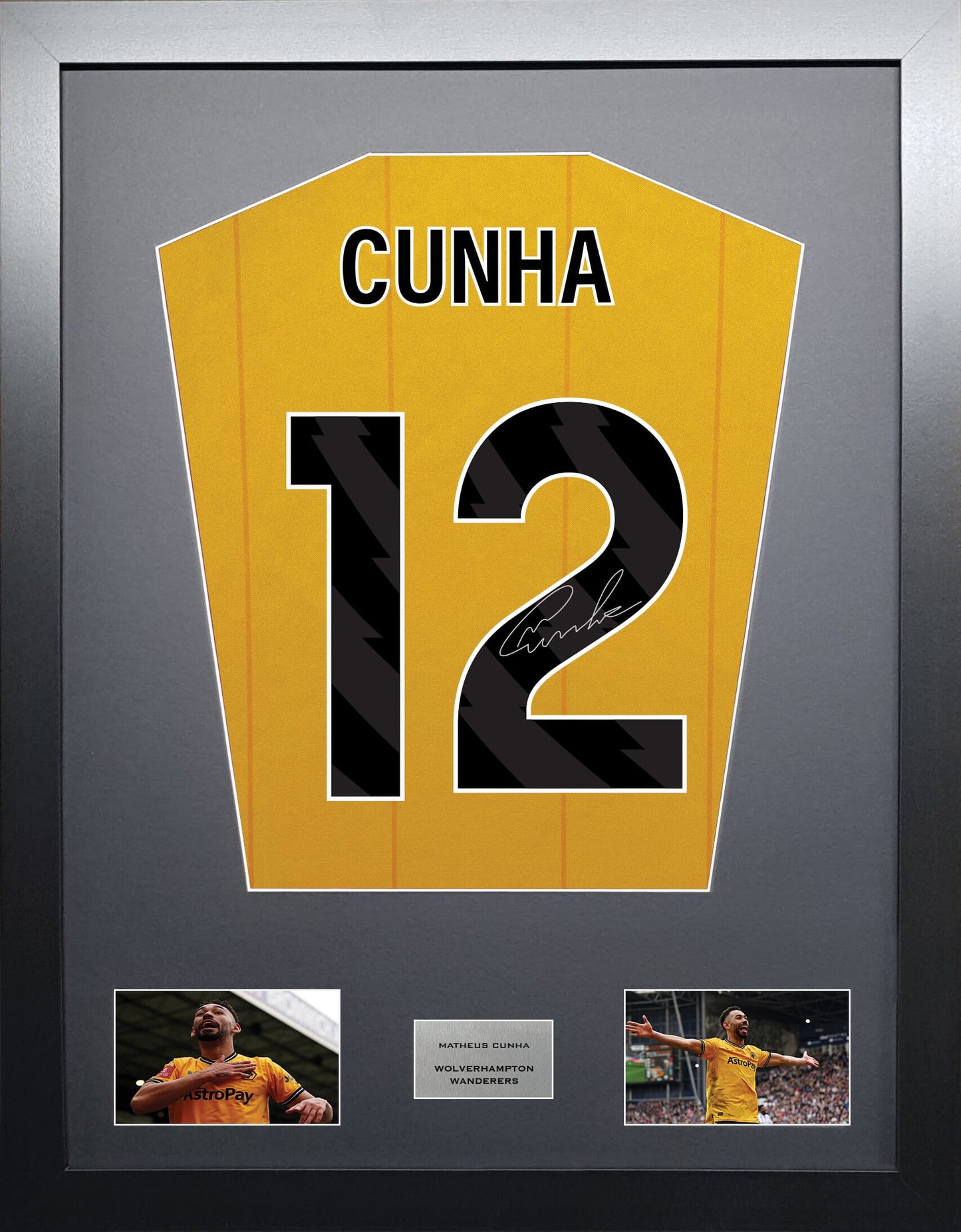 Matheus Cunha Wolverhampton Wanderers signed shirt display 2024 season