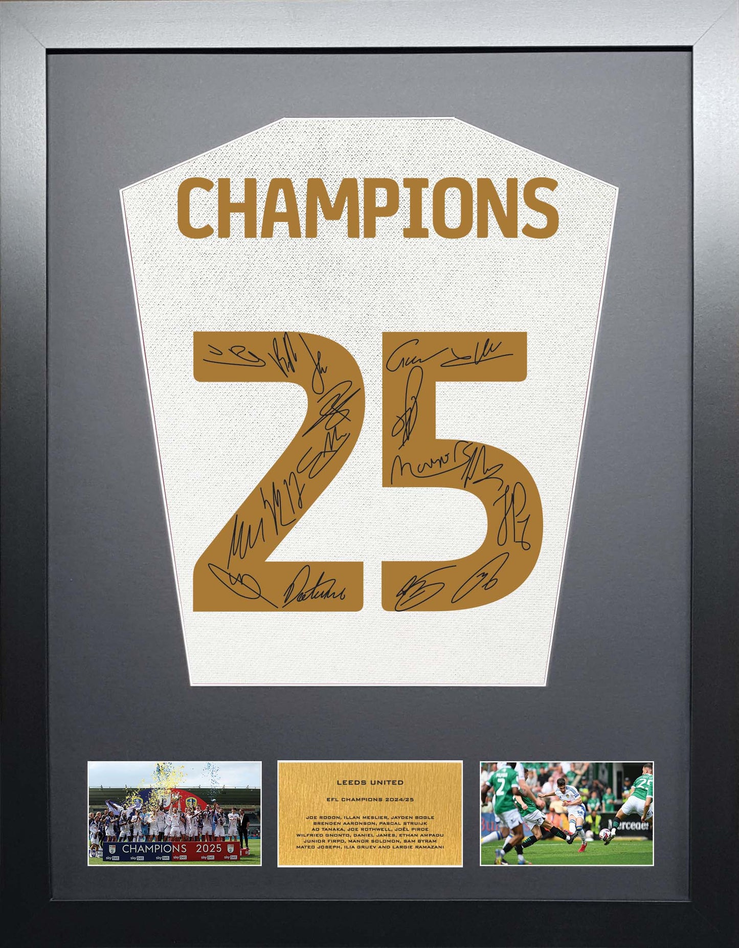 Leeds 2025 EFL Champions Team signed Shirt Frame
