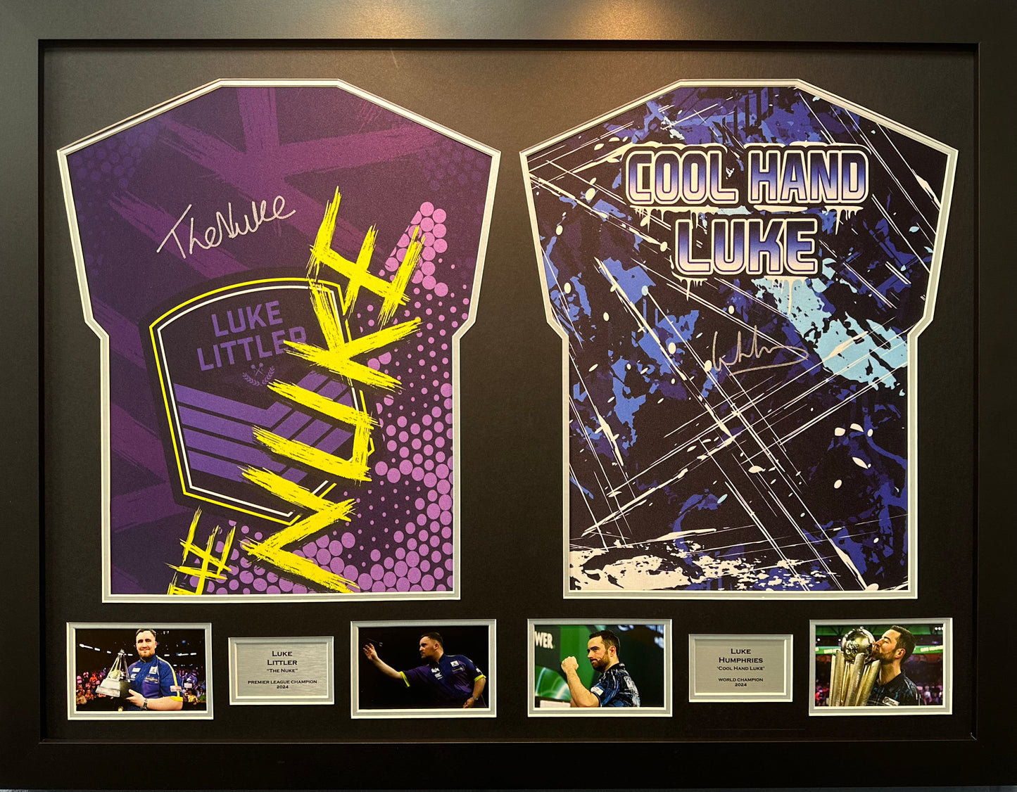 Luke Littler and Luke Humphries Signed Darts Shirt Display