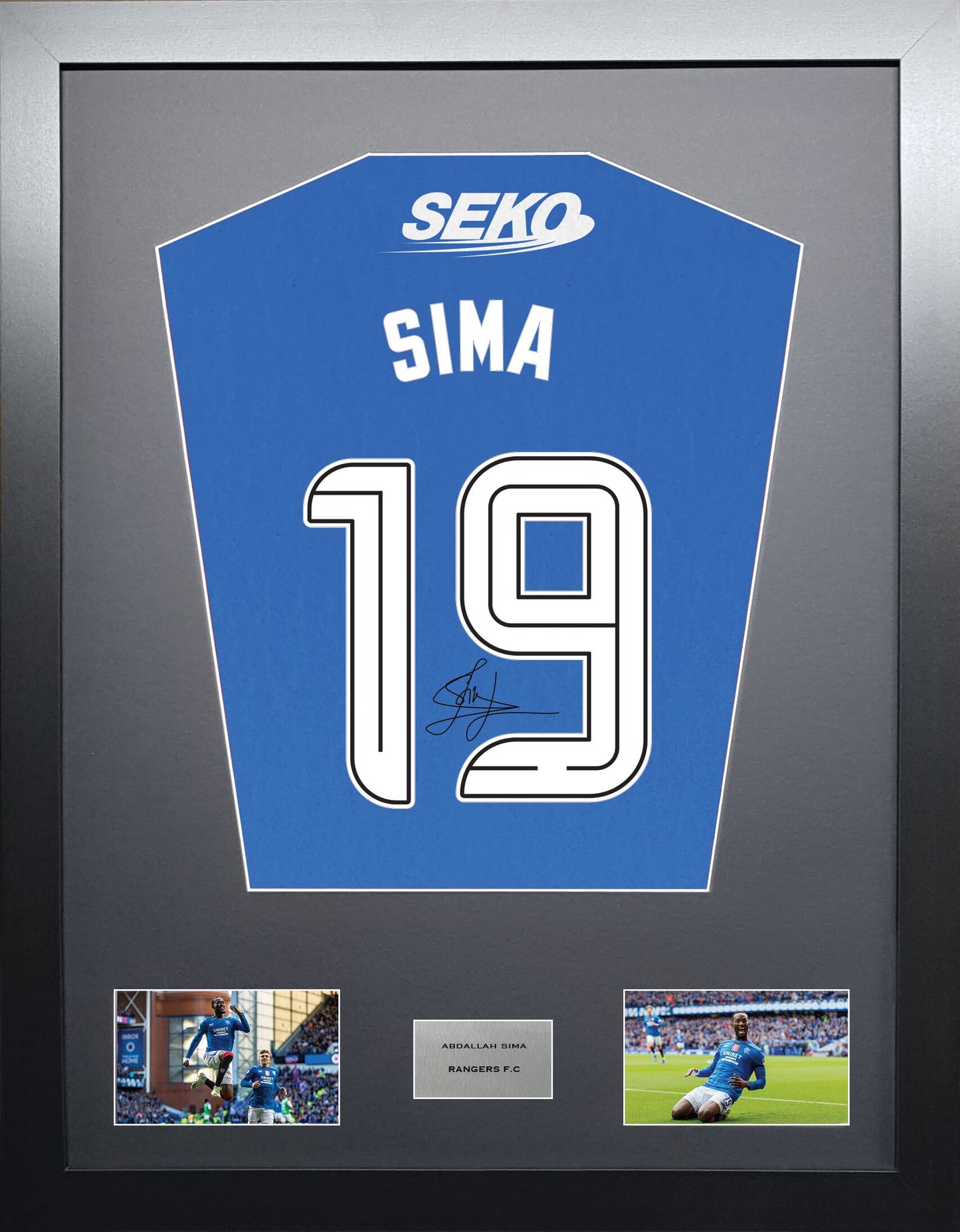 Abdallah Sima Rangers signed shirt display 2024 season