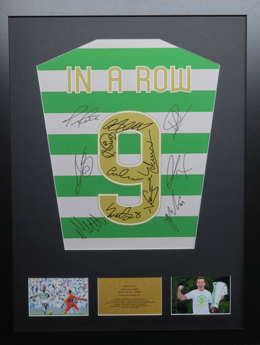 Celtic 9 In A Row Team signed shirt Frame