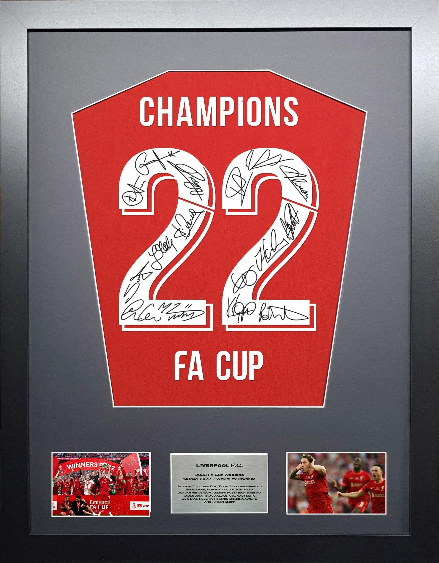 Liverpool FA Cup Champions 2022 Team Machine signed shirt Frame