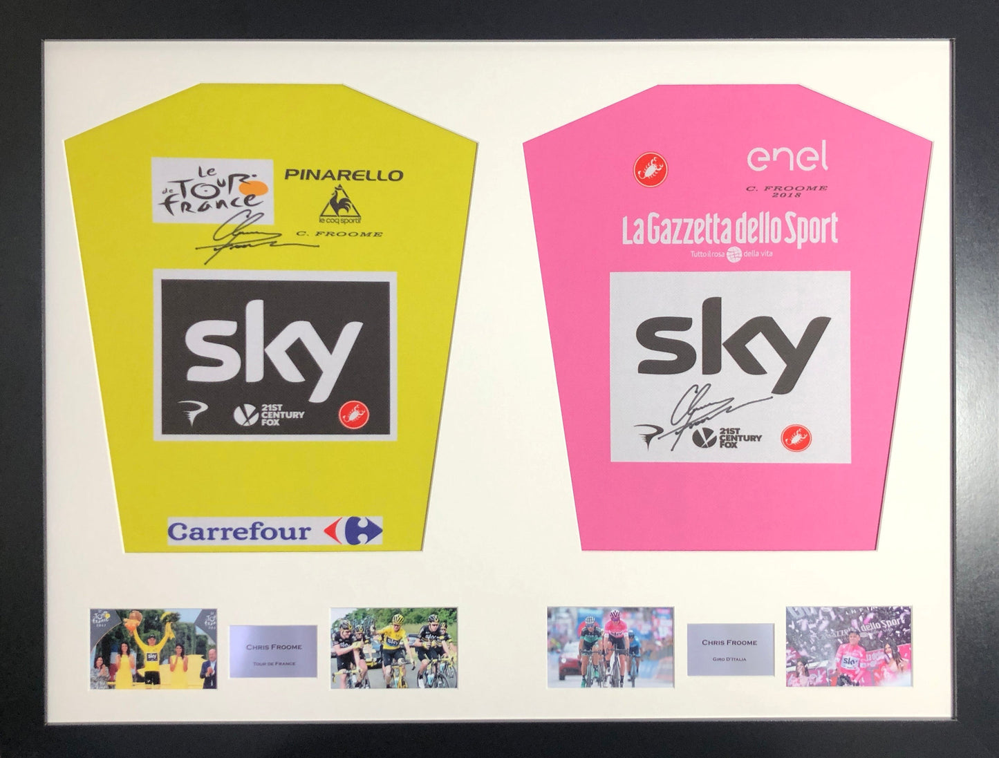 Chris Froome Tour de France and Giro D'Italia 2018 double signed Shirt Frame