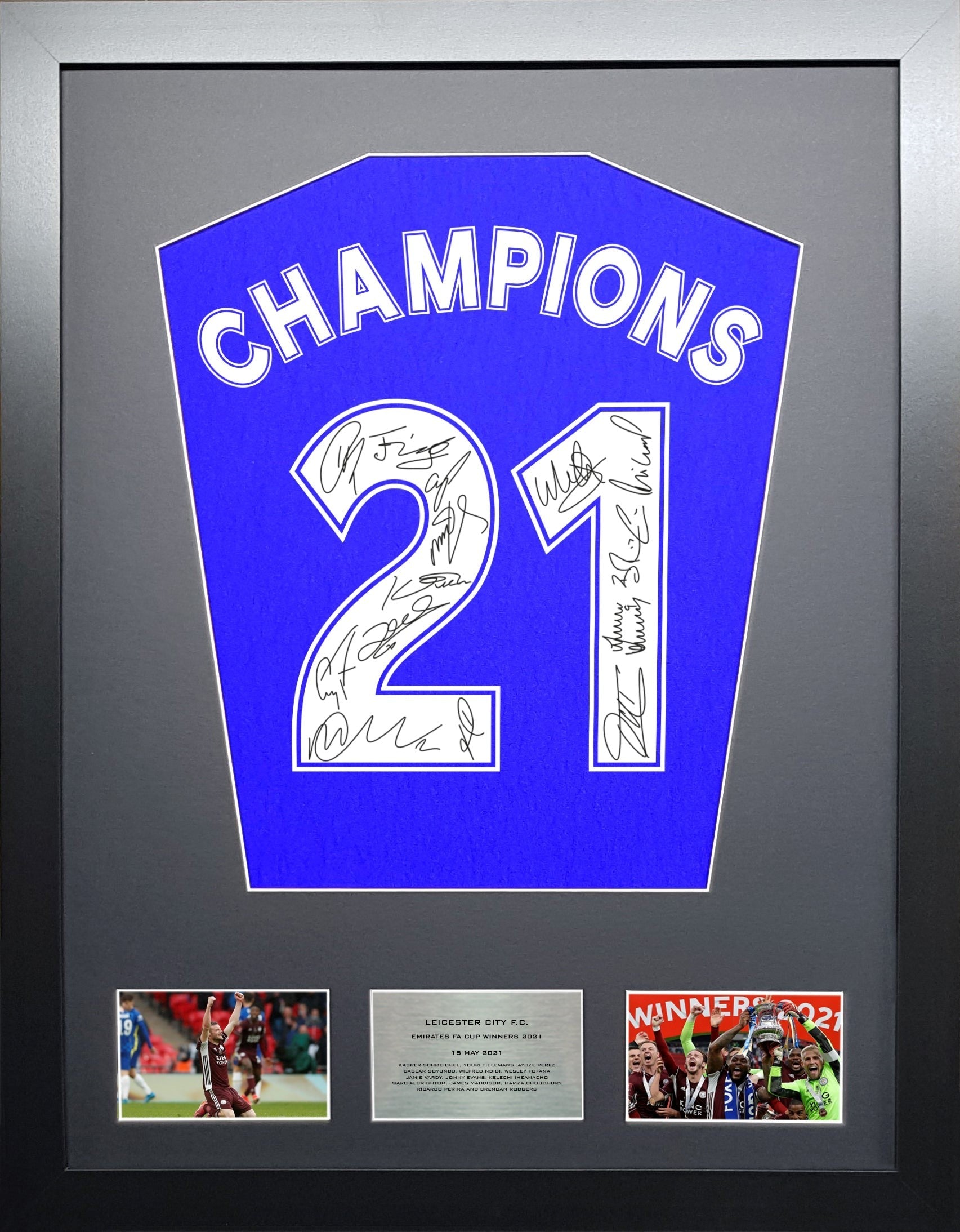 Leicester FA Cup Winners Team Machine signed Shirt Frame