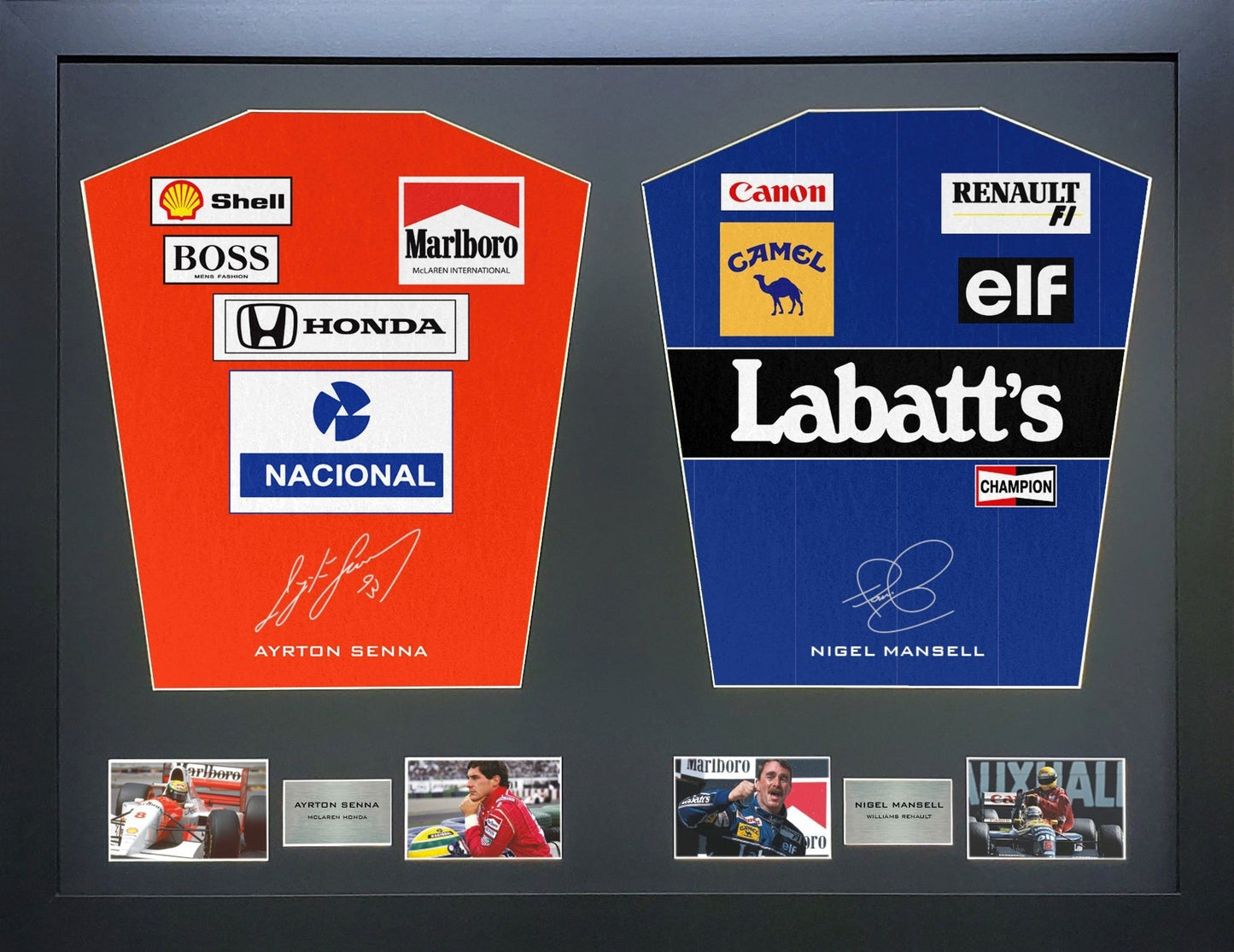 Senna and Mansell Formula 1 signed Shirt Frame