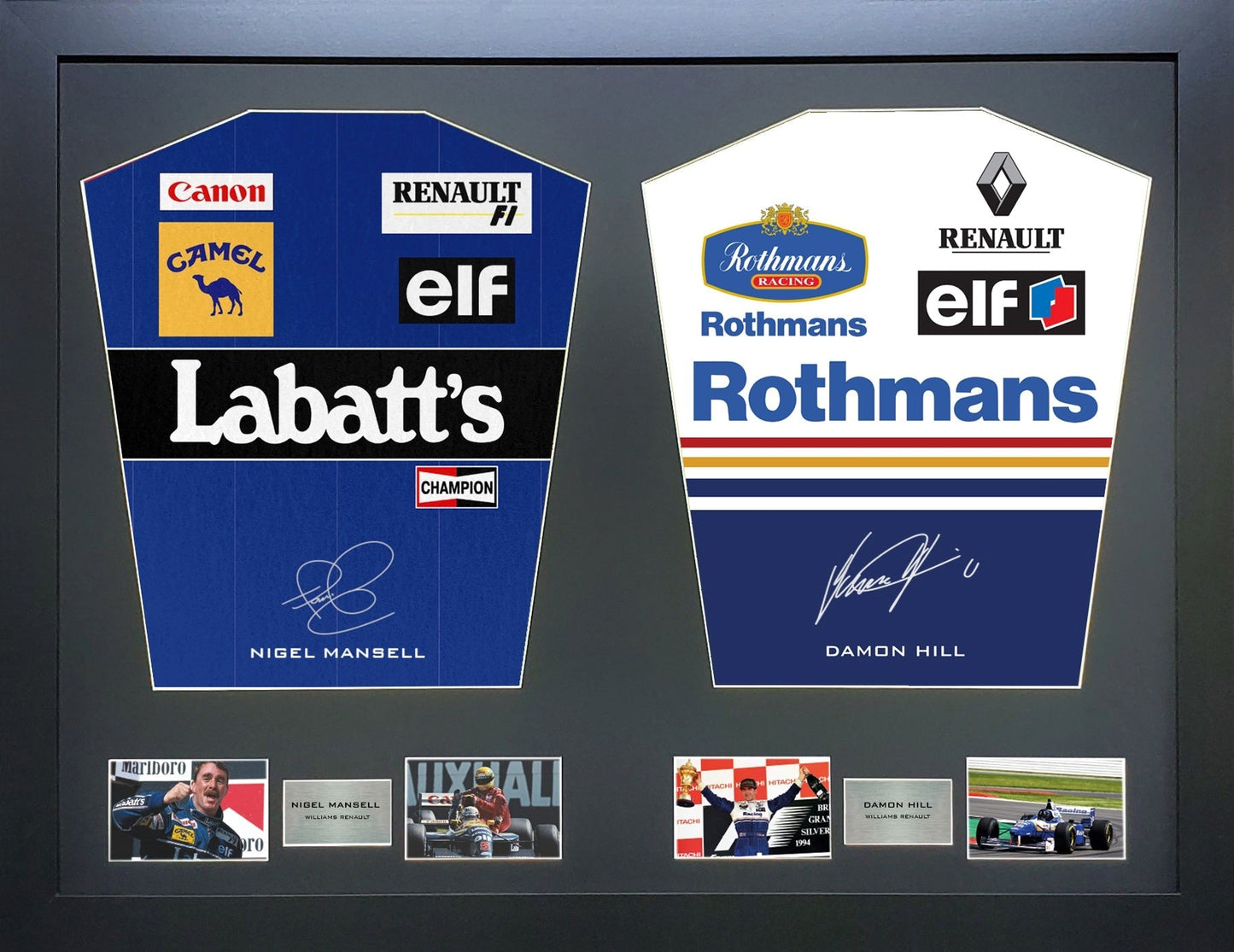 Nigel Mansell and Damon Hill Formula 1 signed Shirt Frame
