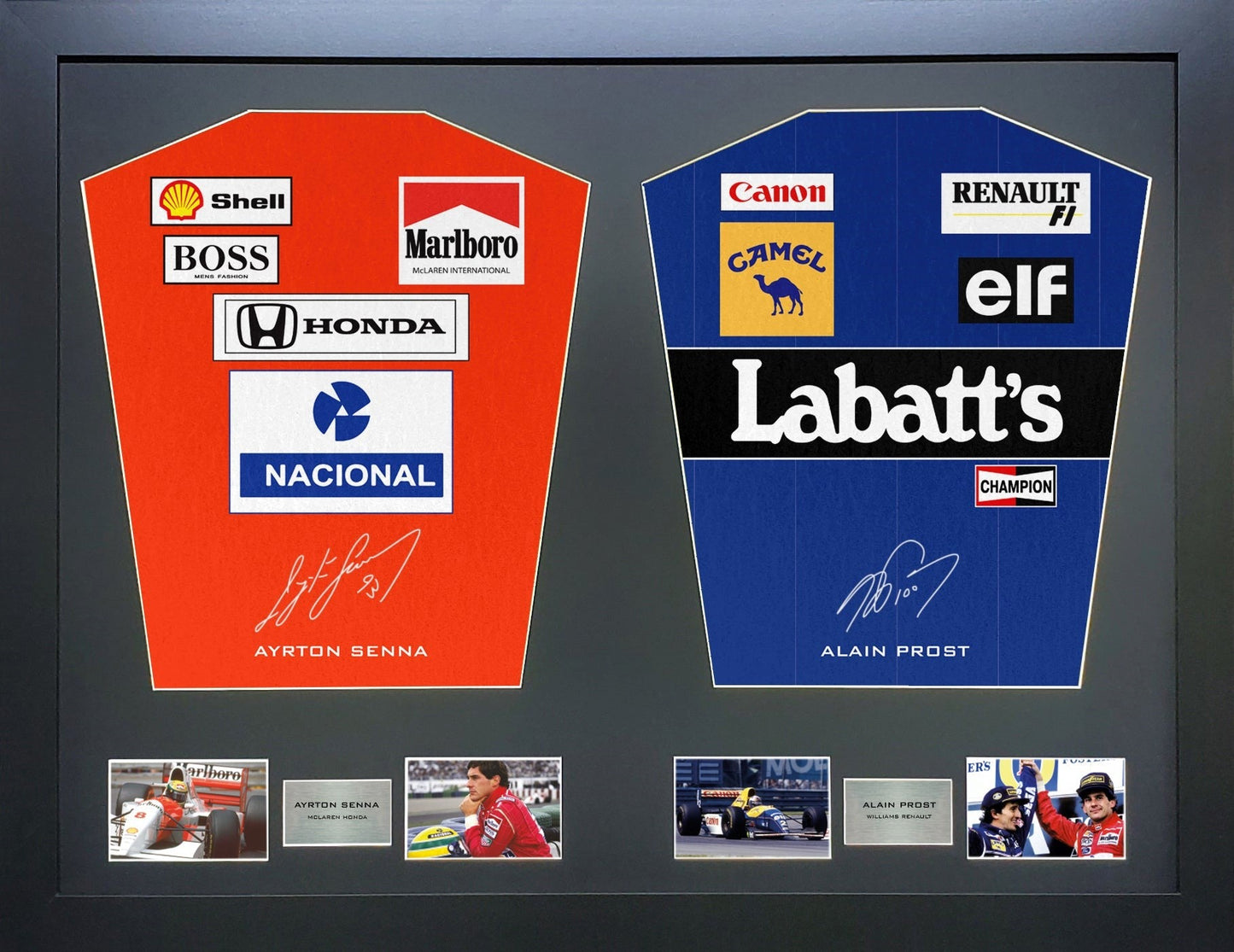 Senna and Prost Formula 1 signed Shirt Frame