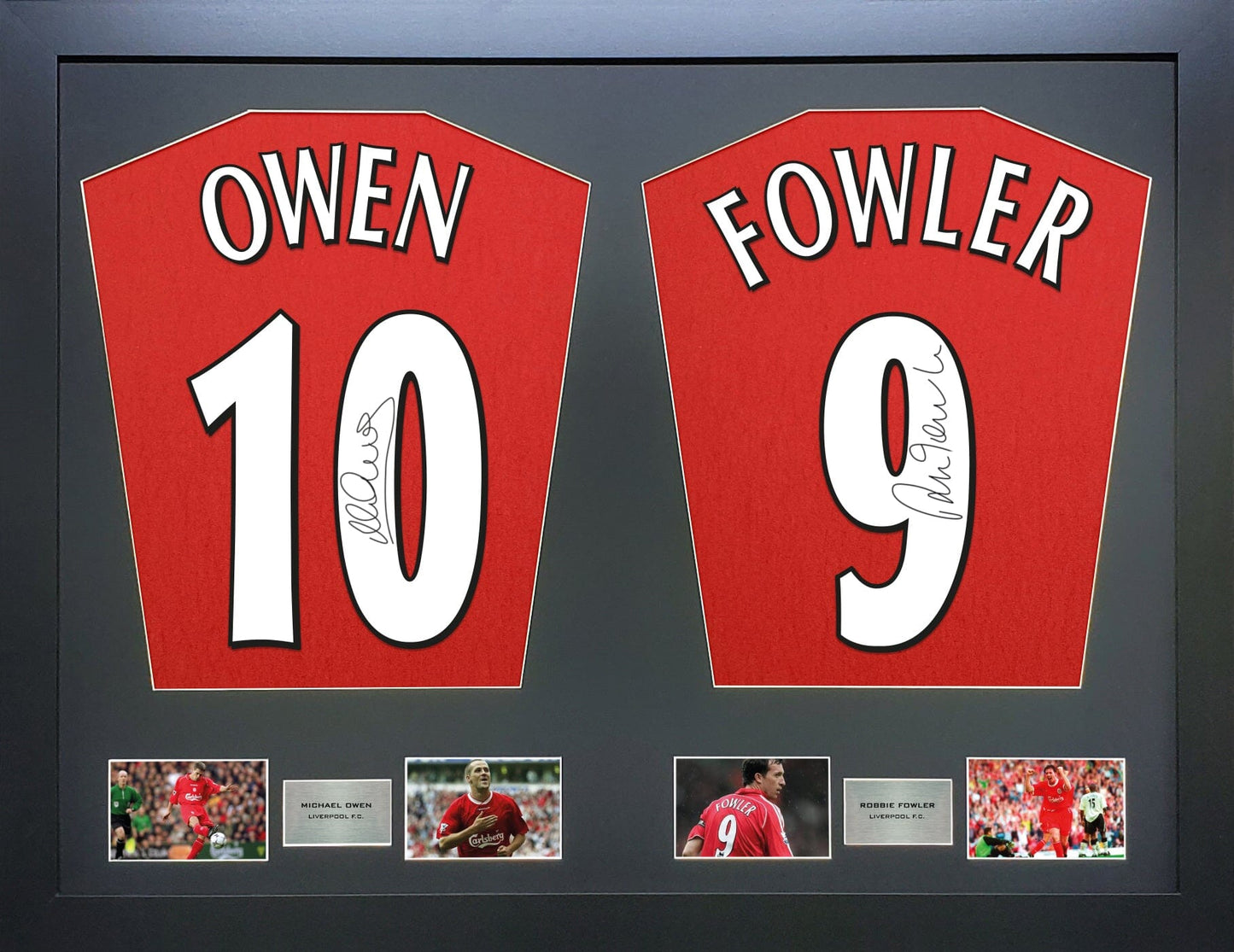 Michael Owen and Robbie Fowler Liverpool Signed Shirt Display