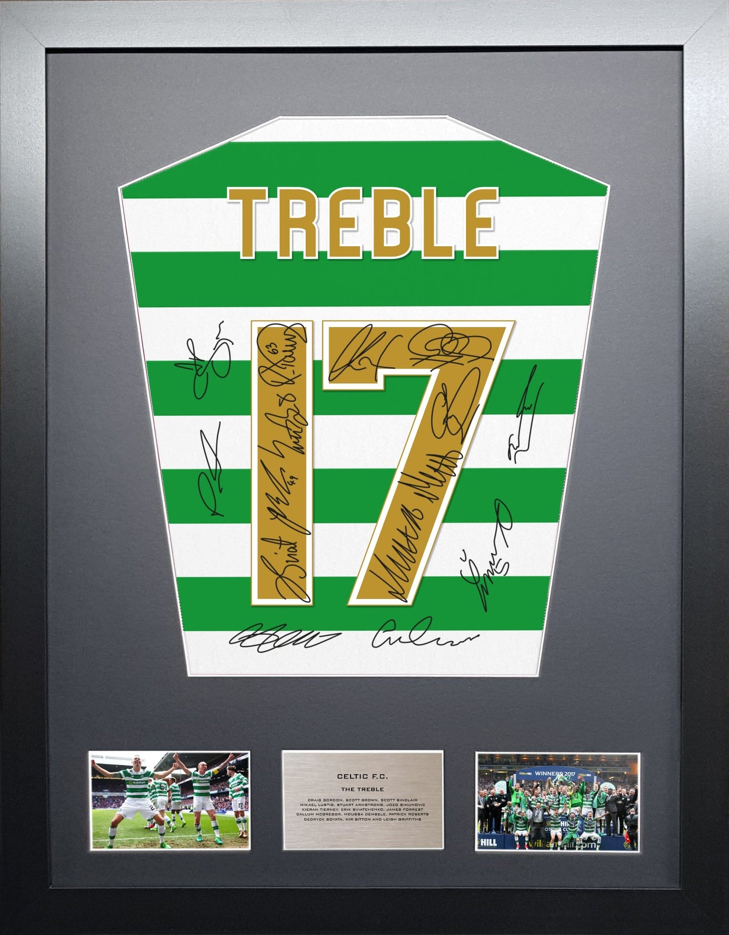 Celtic Treble 2017 Team Signed Shirt Display
