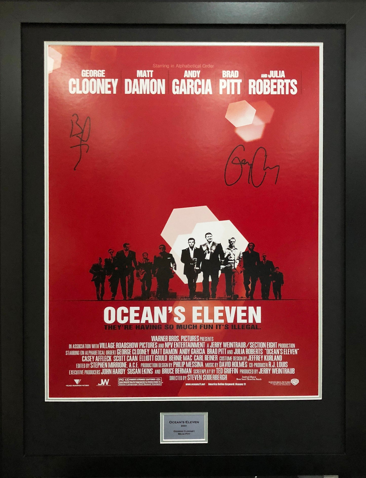 Oceans 11 Brad Pitt, George Clooney Signed Movie Poster
