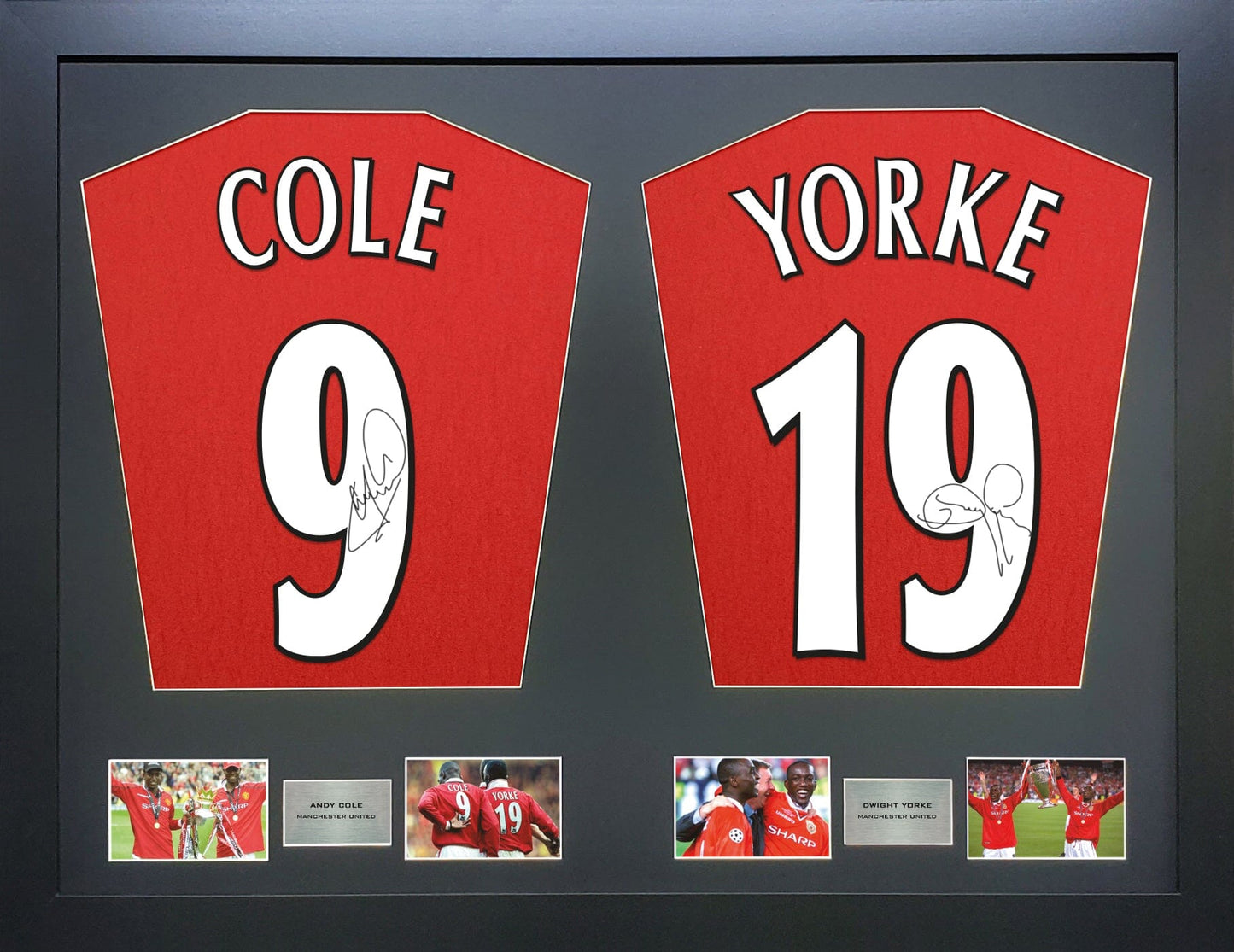 Dwight Yorke and Andy Cole Manchester United Signed Shirt Display