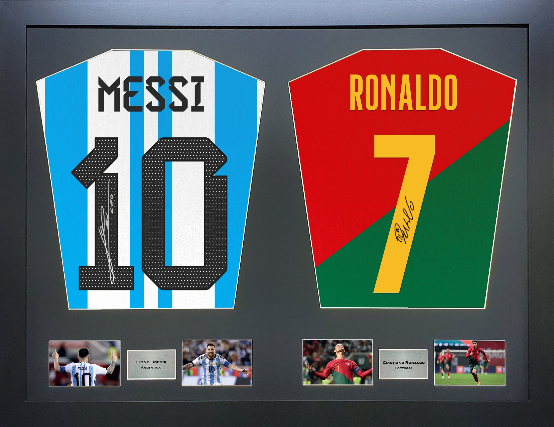 Messi and Ronaldo World Cup 22 signed Dual Shirt Frame – The Frame Lab