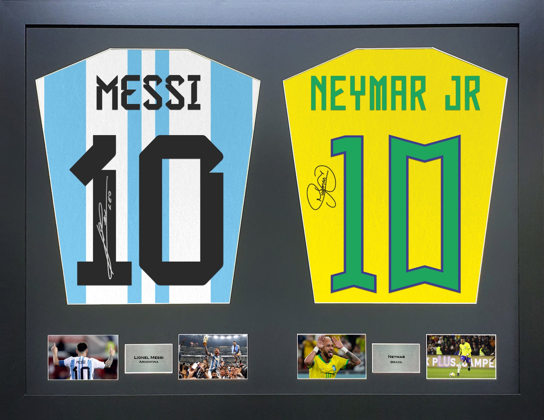 Messi and Neymar World Cup 22 Machine signed Shirt Frame