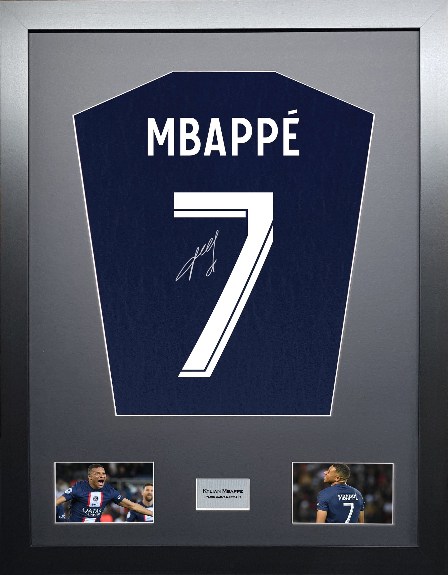 Mbappe PSG Machine signed Shirt FrameMbappe PSG signed Shirt Frame