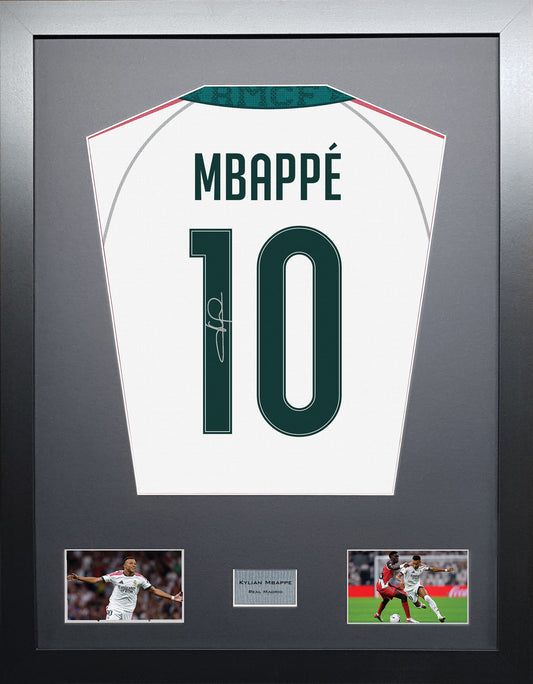 Kylian Mbappe Standard framed football shirt display with machine-applied signature