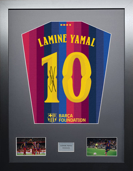 Lamine Yamal Standard framed football shirt display with machine-applied signature