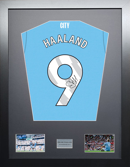 Erling Haaland Standard framed football shirt display with machine-applied signature