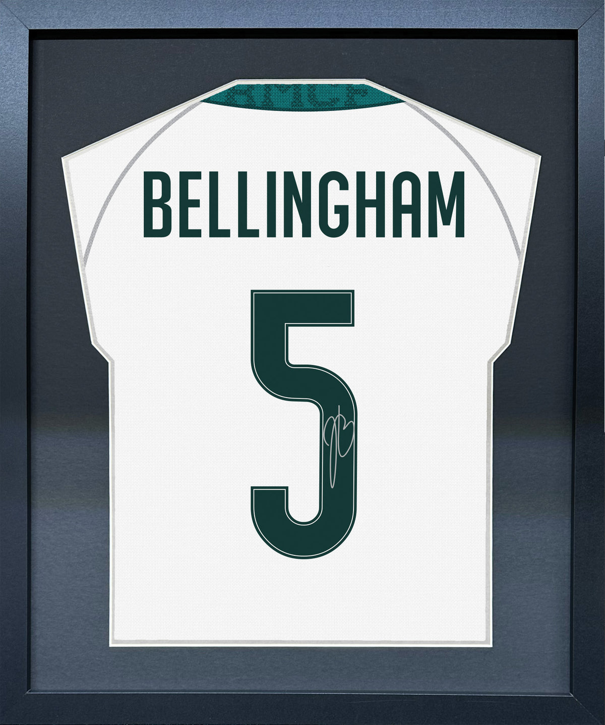 Jude Bellingham compact Gift 450 framed football display with black/silver mount and machine-applied pen signature