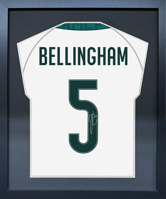 Jude Bellingham compact Gift 450 framed football display with black/silver mount and machine-applied pen signature