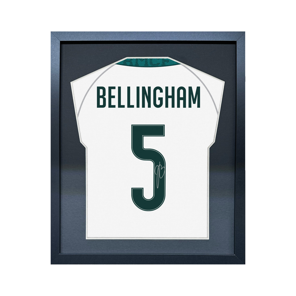 Jude Bellingham compact Gift 450 framed football display with black/silver mount and machine-applied pen signature on white background