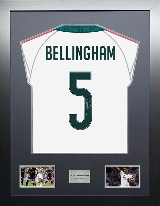 Jude Bellingham Highline framed football shirt display with machine-applied signature and black/silver mount