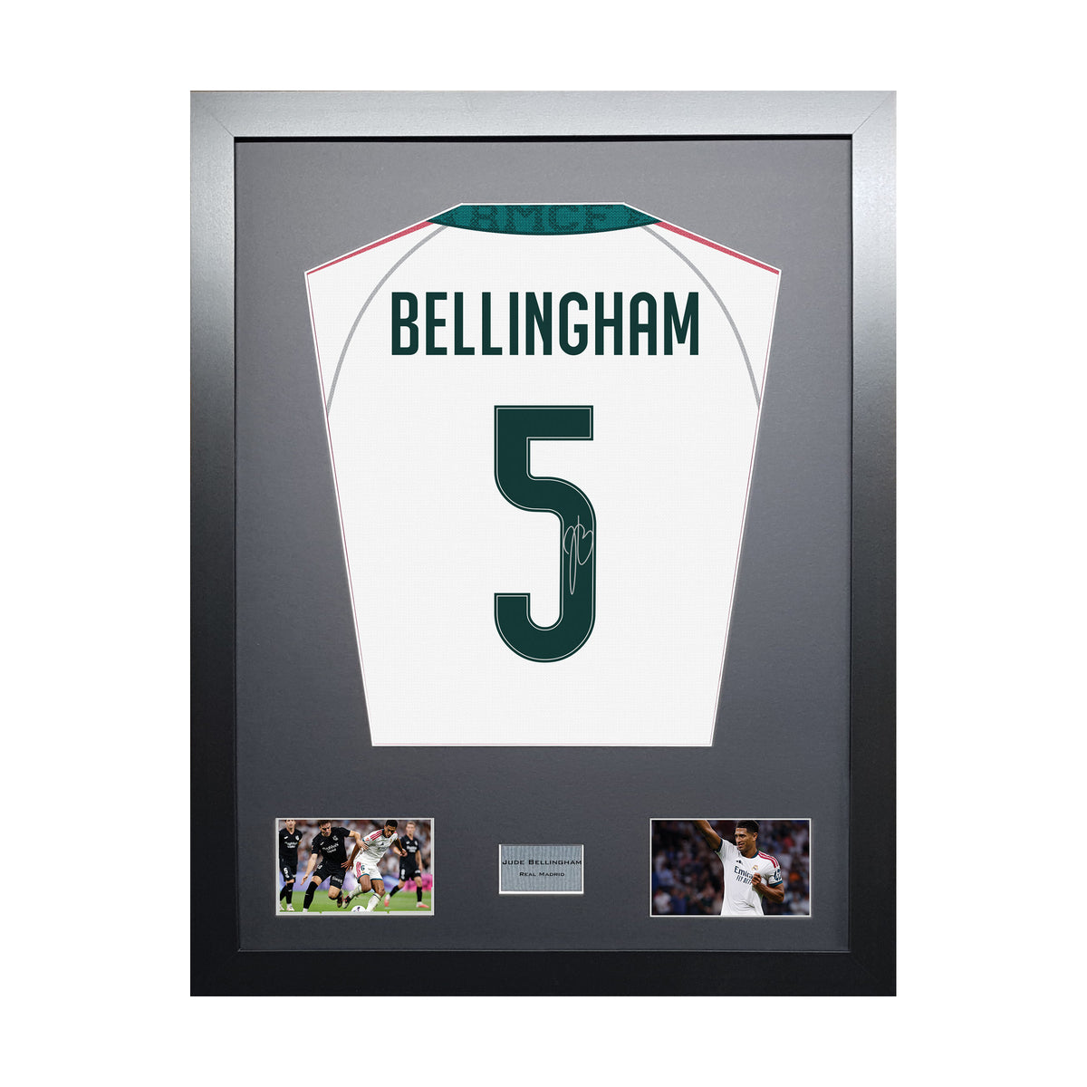 Jude Bellingham Standard framed football shirt display with machine-applied signature on white background