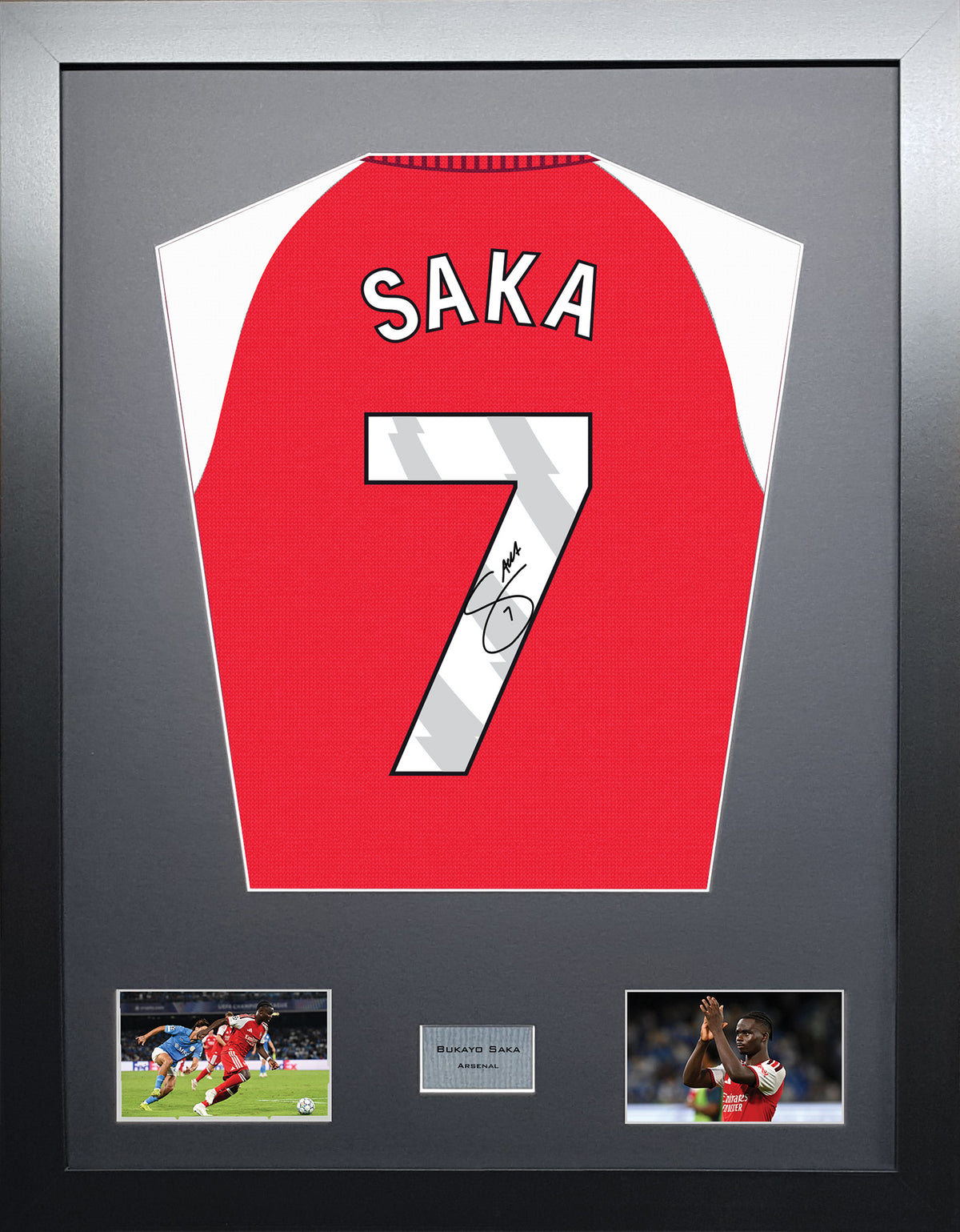 Bukayo Saka Standard framed football shirt display with machine-applied signature