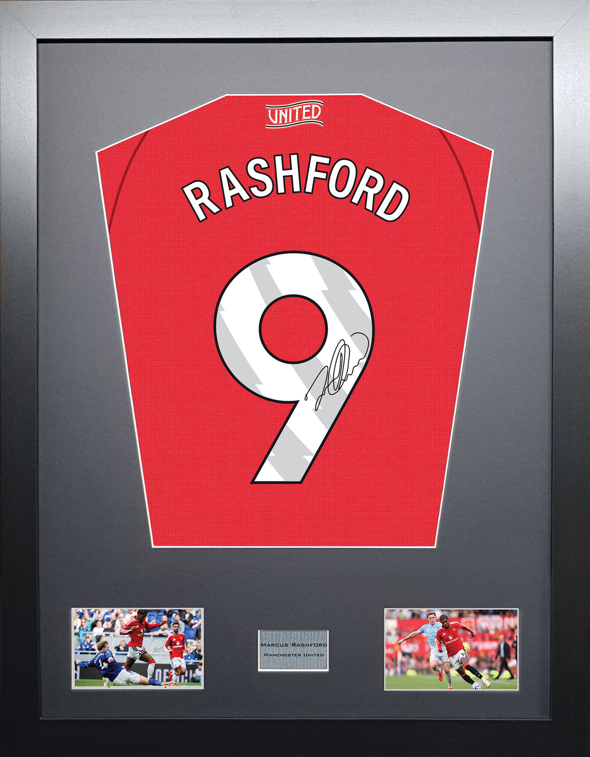 Marcus Rashford Standard framed football shirt display with machine-applied signature