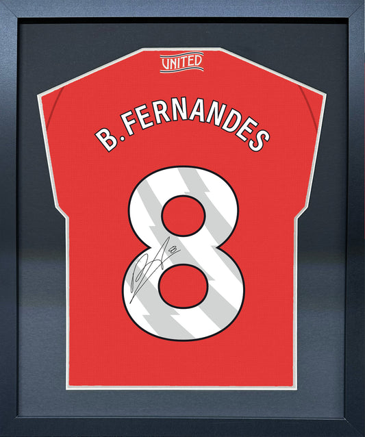 Bruno Fernandes compact Gift 450 framed football display with black/silver mount and machine-applied pen signature
