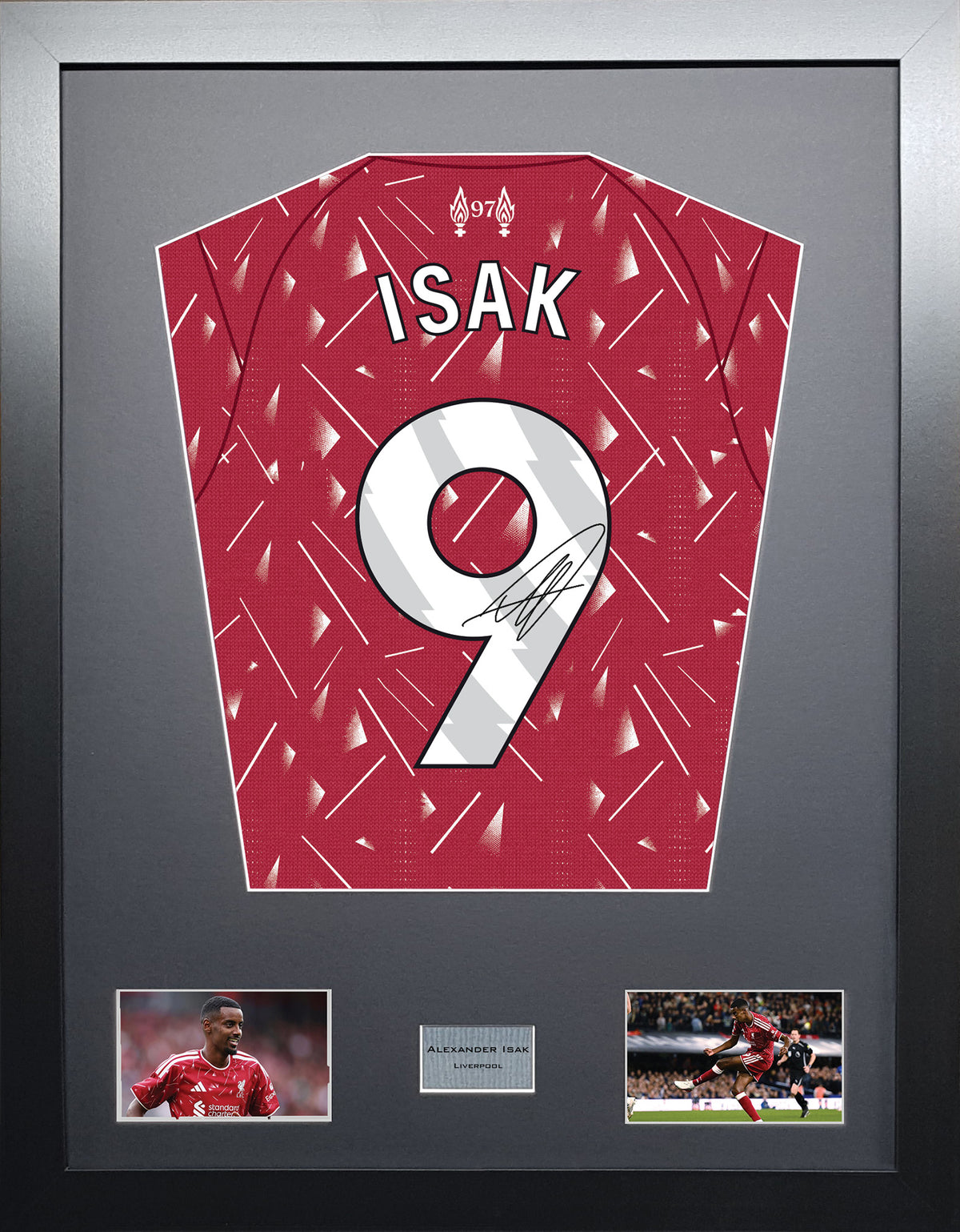 Alexander Isak Standard framed football shirt display with machine-applied signature