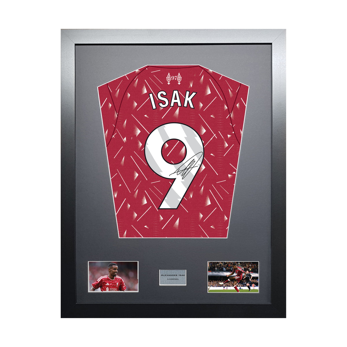 Alexander Isak Standard framed football shirt display with machine-applied signature on white background