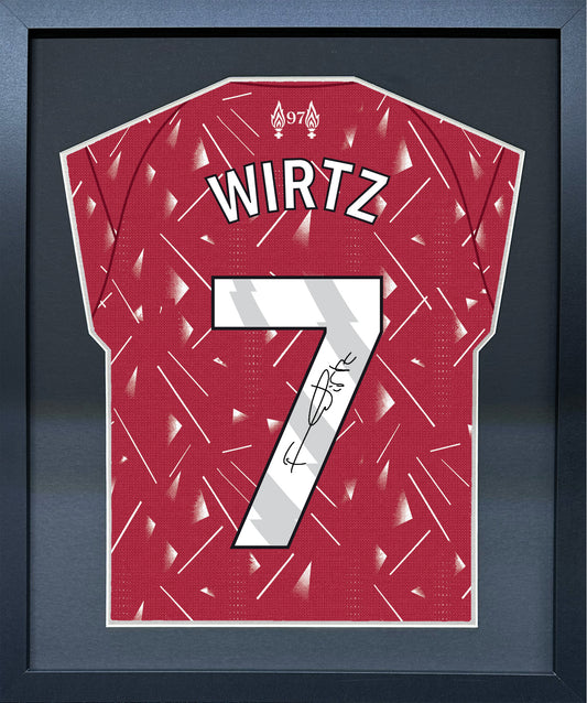 Florian Wirtz compact Gift 450 framed football display with black/silver mount and machine-applied pen signature