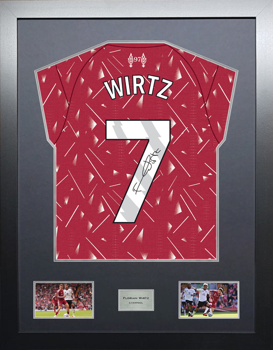 Florian Wirtz Highline framed football shirt display with machine-applied signature and black/silver mount