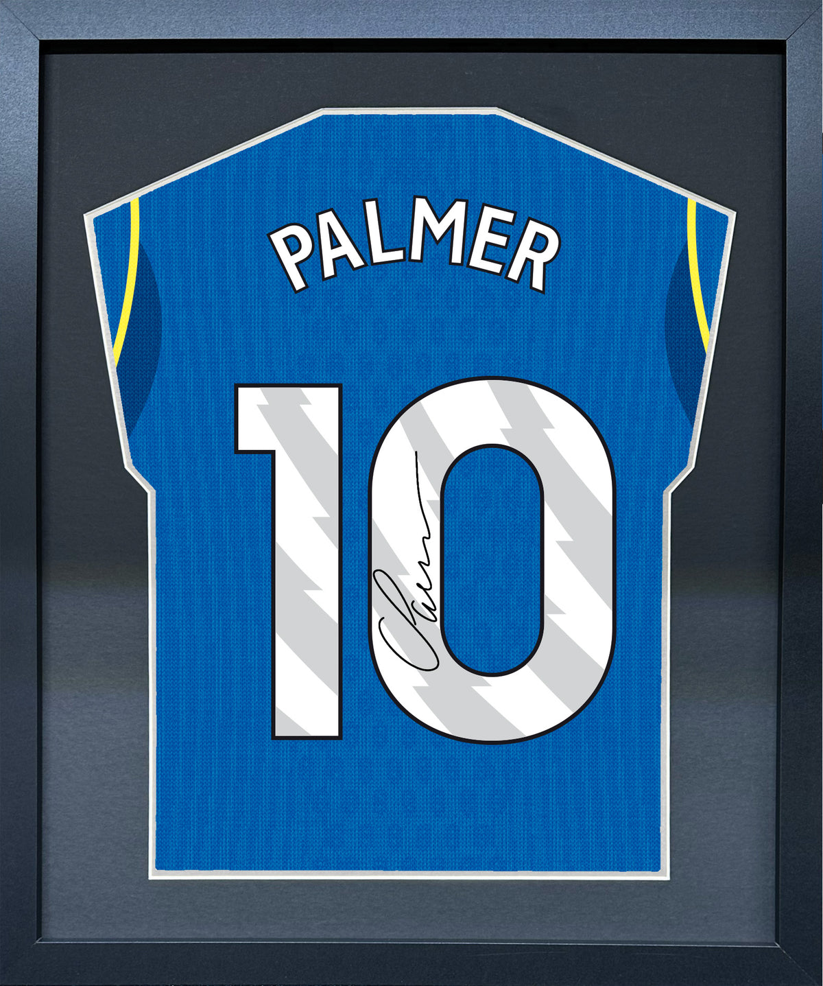 Cole Palmer compact Gift 450 framed football display with black/silver mount and machine-applied pen signature