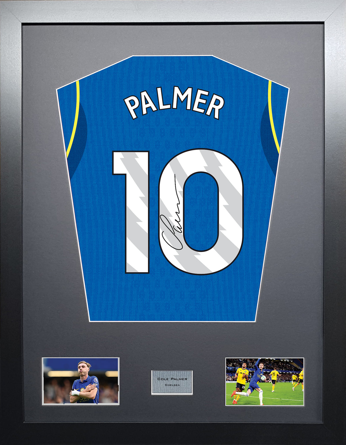 Cole Palmer Standard framed football shirt display with machine-applied signature
