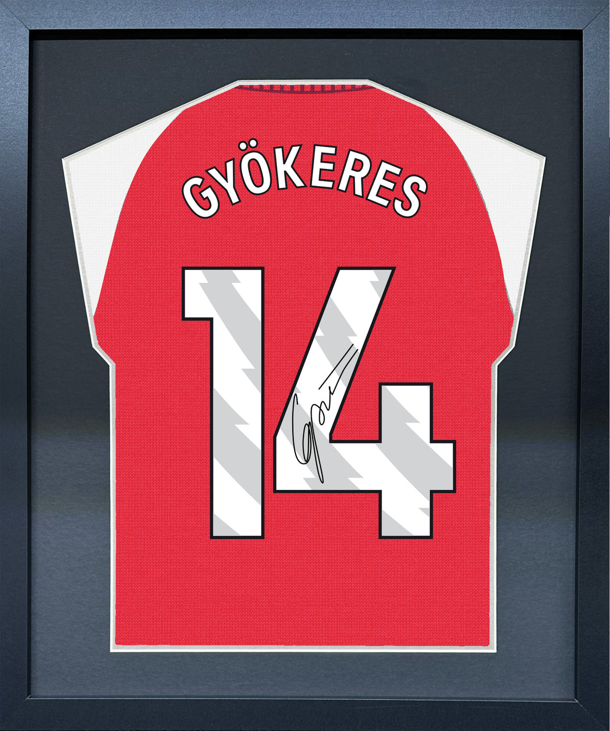 Viktor Gyokeres compact Gift 450 framed football display with black/silver mount and machine-applied pen signature