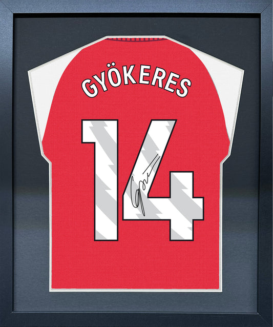 Viktor Gyokeres compact Gift 450 framed football display with black/silver mount and machine-applied pen signature
