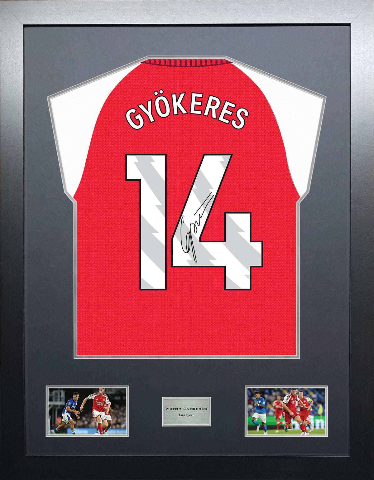 Viktor Gyokeres Highline framed football shirt display with machine-applied signature and black/silver mount