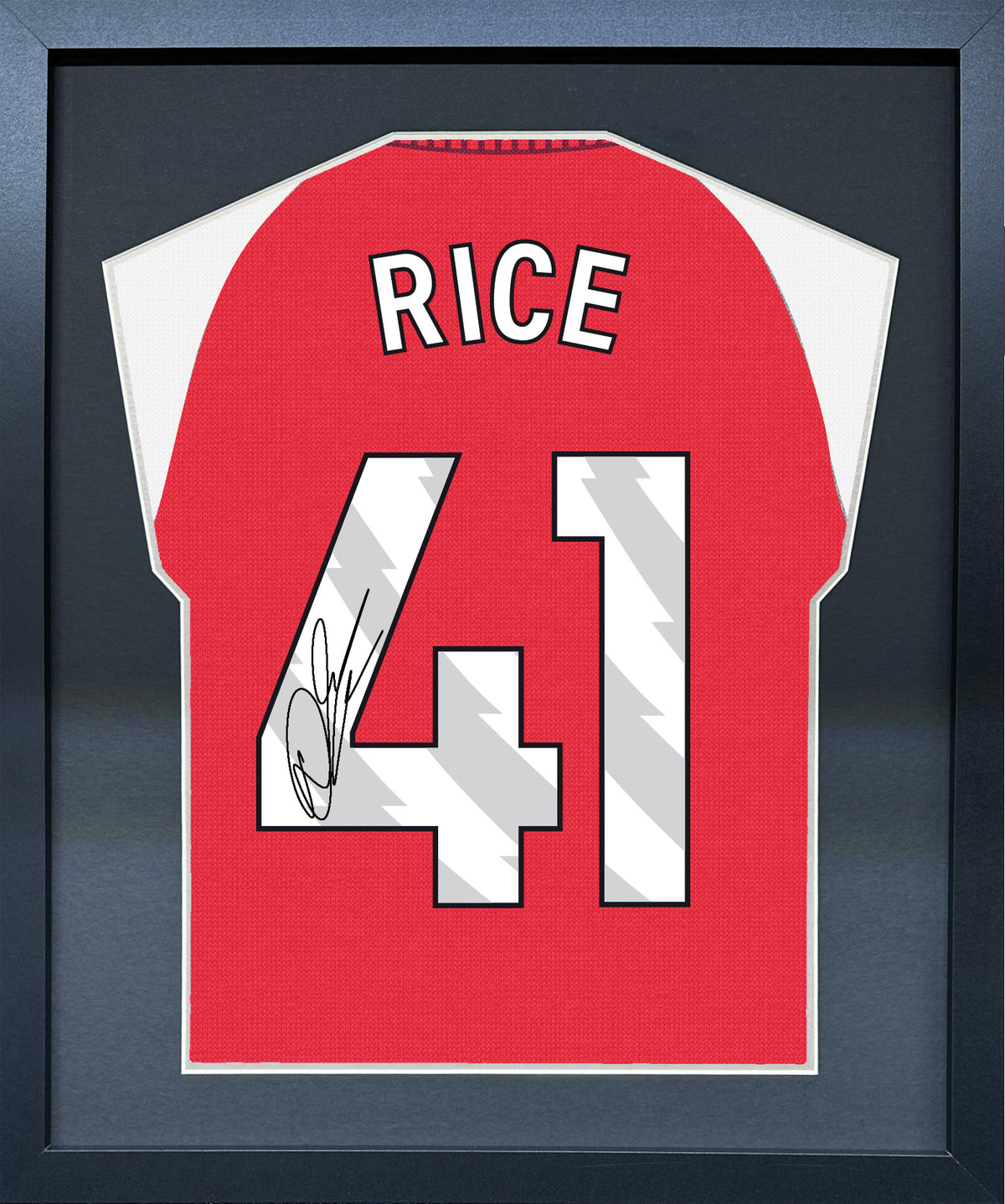 Declan Rice compact Gift 450 framed football display with black/silver mount and machine-applied pen signature