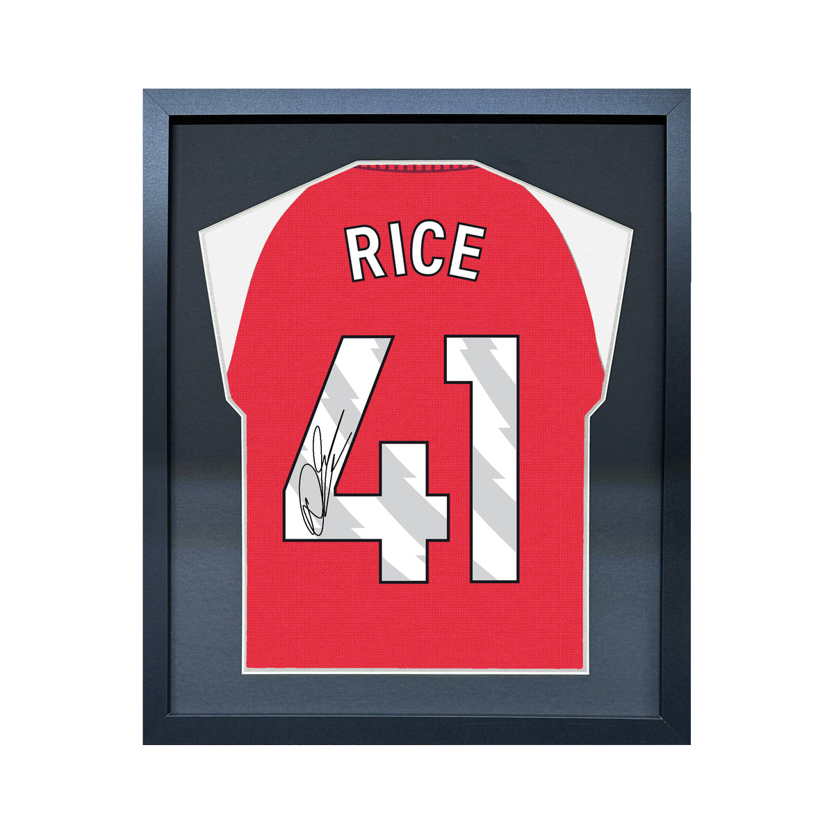 Declan Rice compact Gift 450 framed football display with black/silver mount and machine-applied pen signature on white background