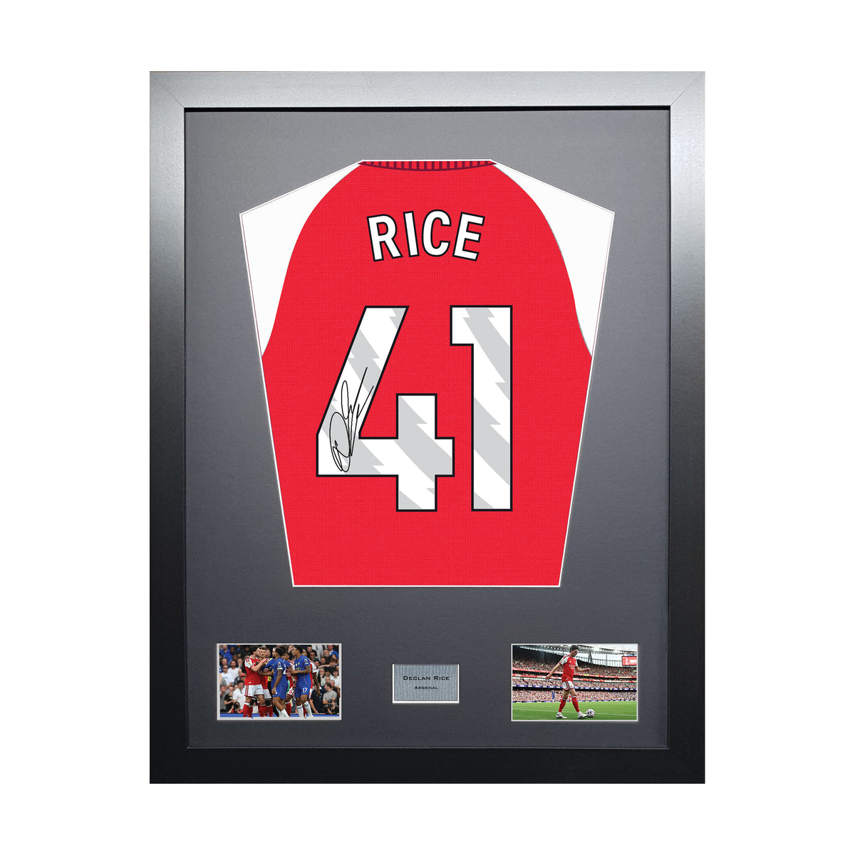 Declan Rice Standard framed football shirt display with machine-applied signature on white background