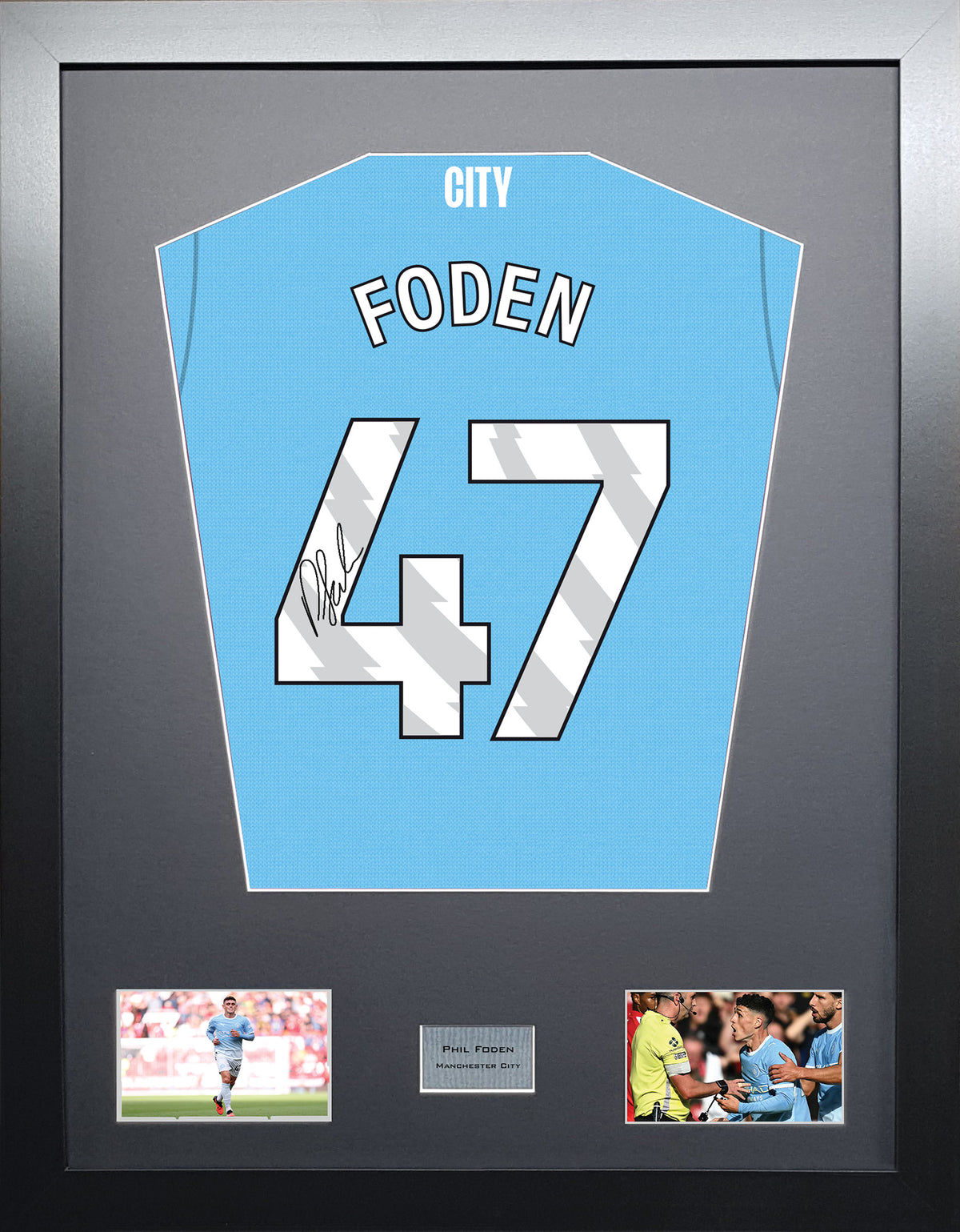 Phil Foden Standard framed football shirt display with machine-applied signature