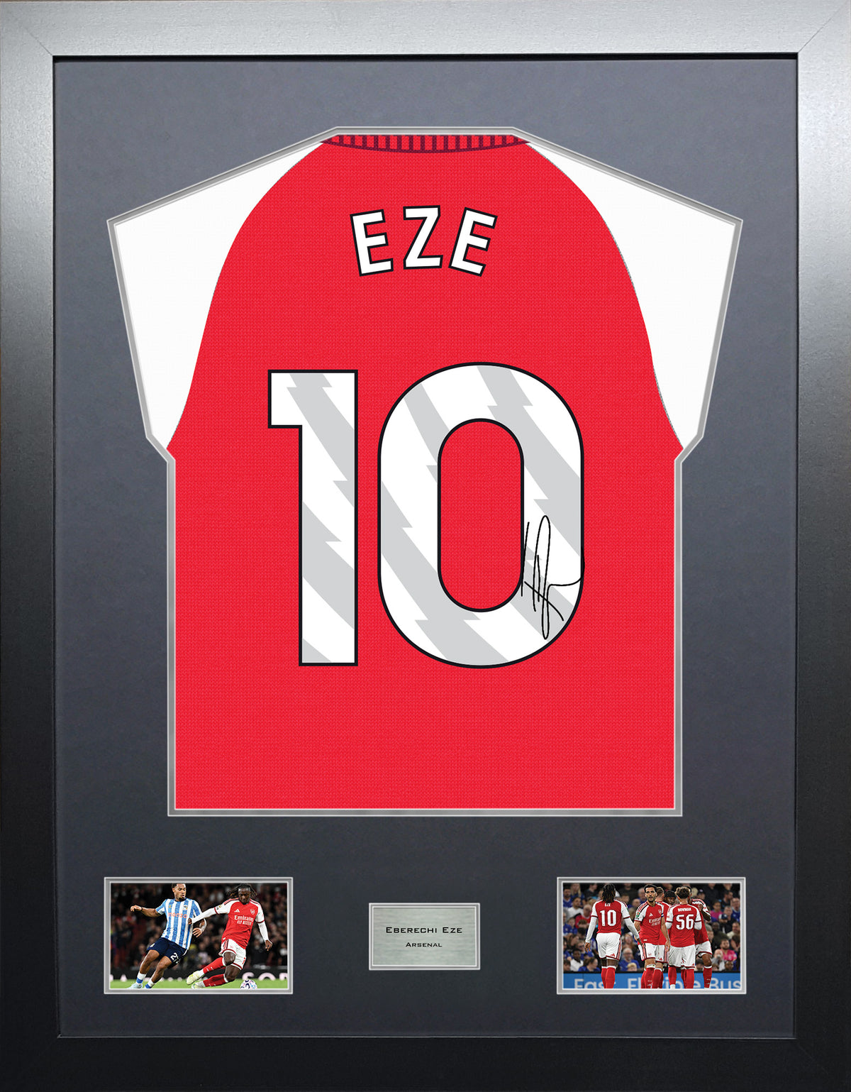 Eberechi Eze Highline framed football shirt display with machine-applied signature and black/silver mount