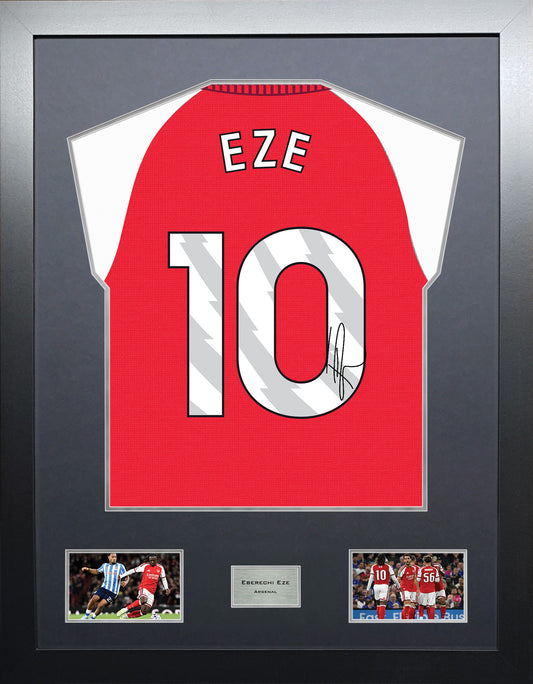Eberechi Eze Highline framed football shirt display with machine-applied signature and black/silver mount