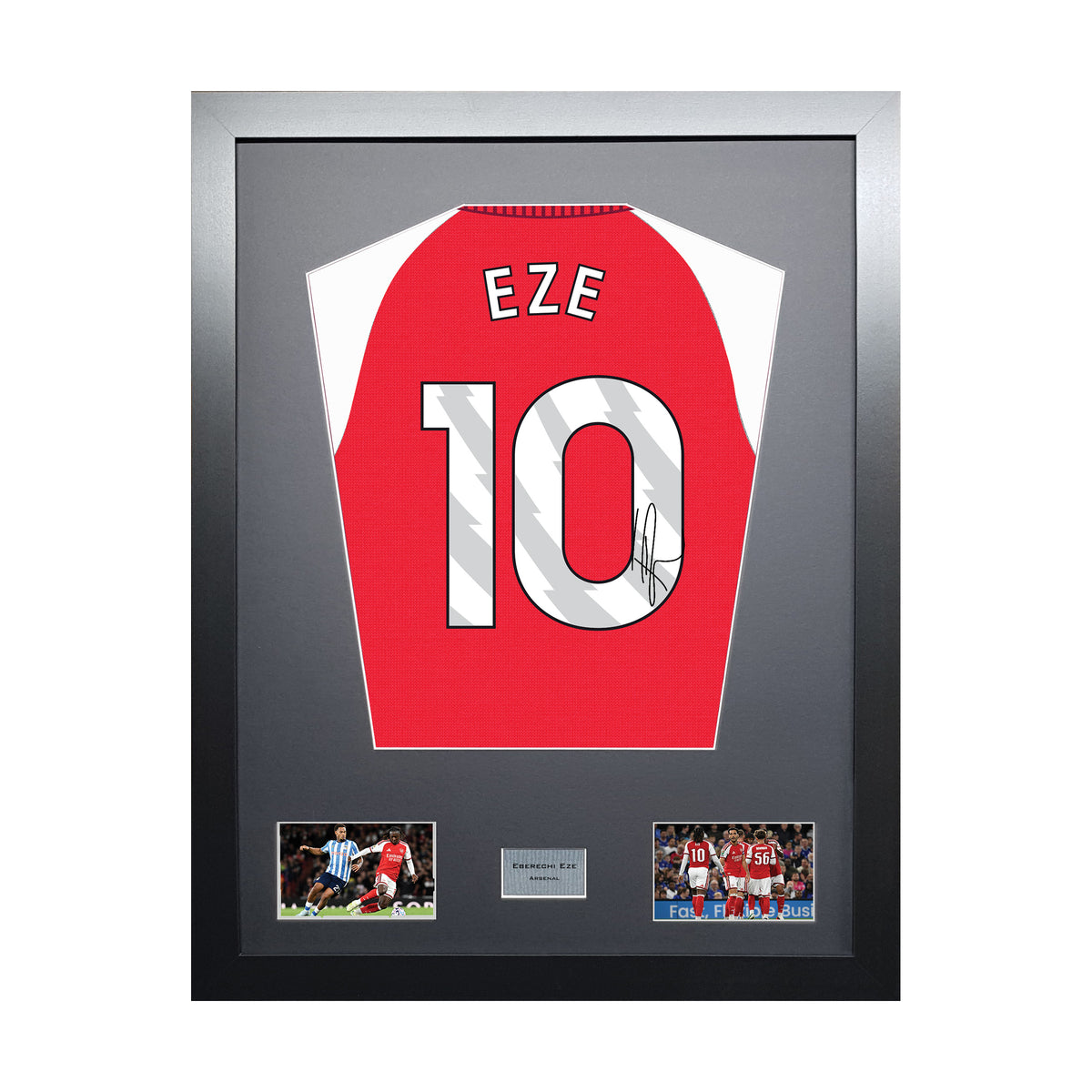 Eberechi Eze Standard framed football shirt display with machine-applied signature on white background