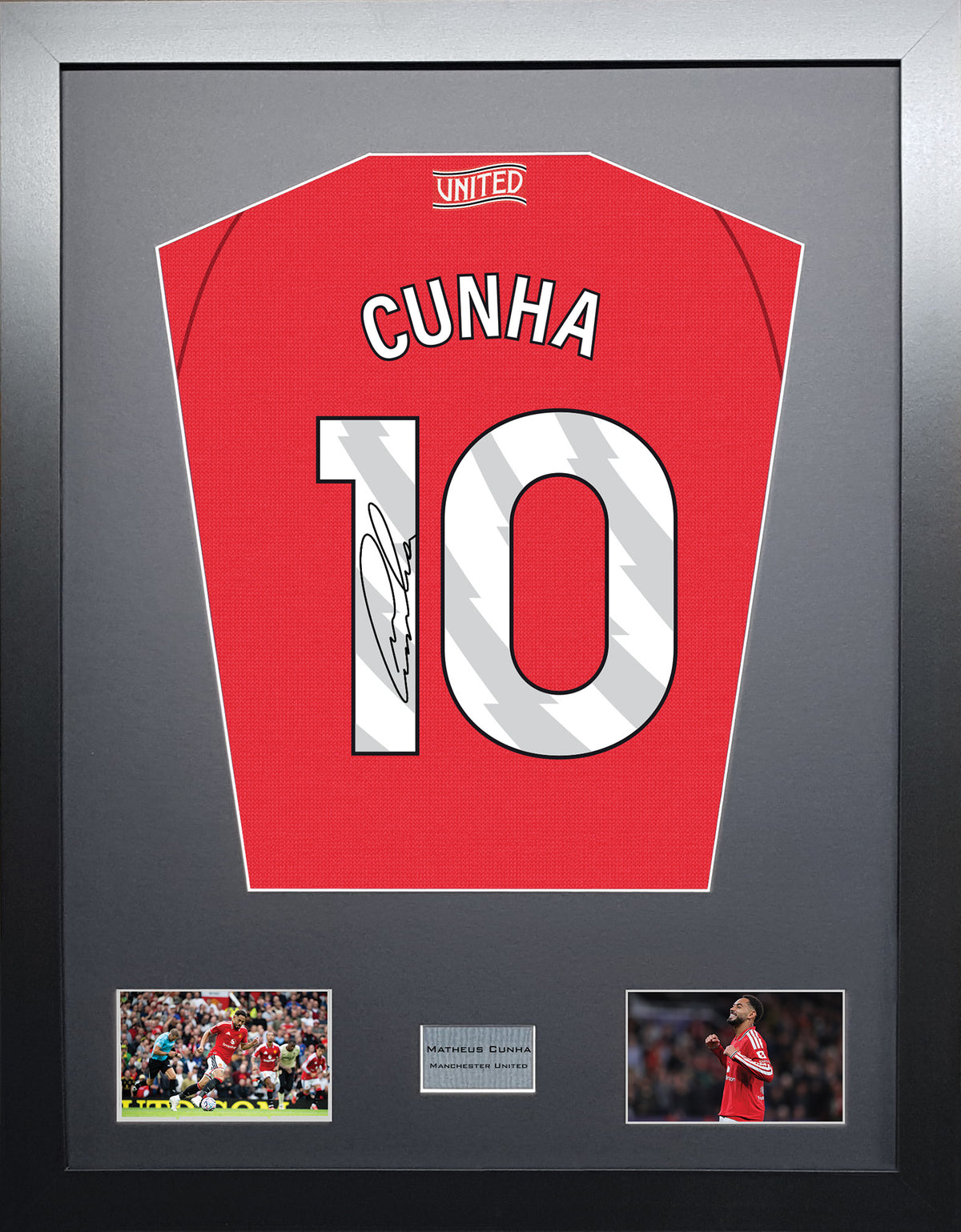 Matheus Cunha Standard framed football shirt display with machine-applied signature
