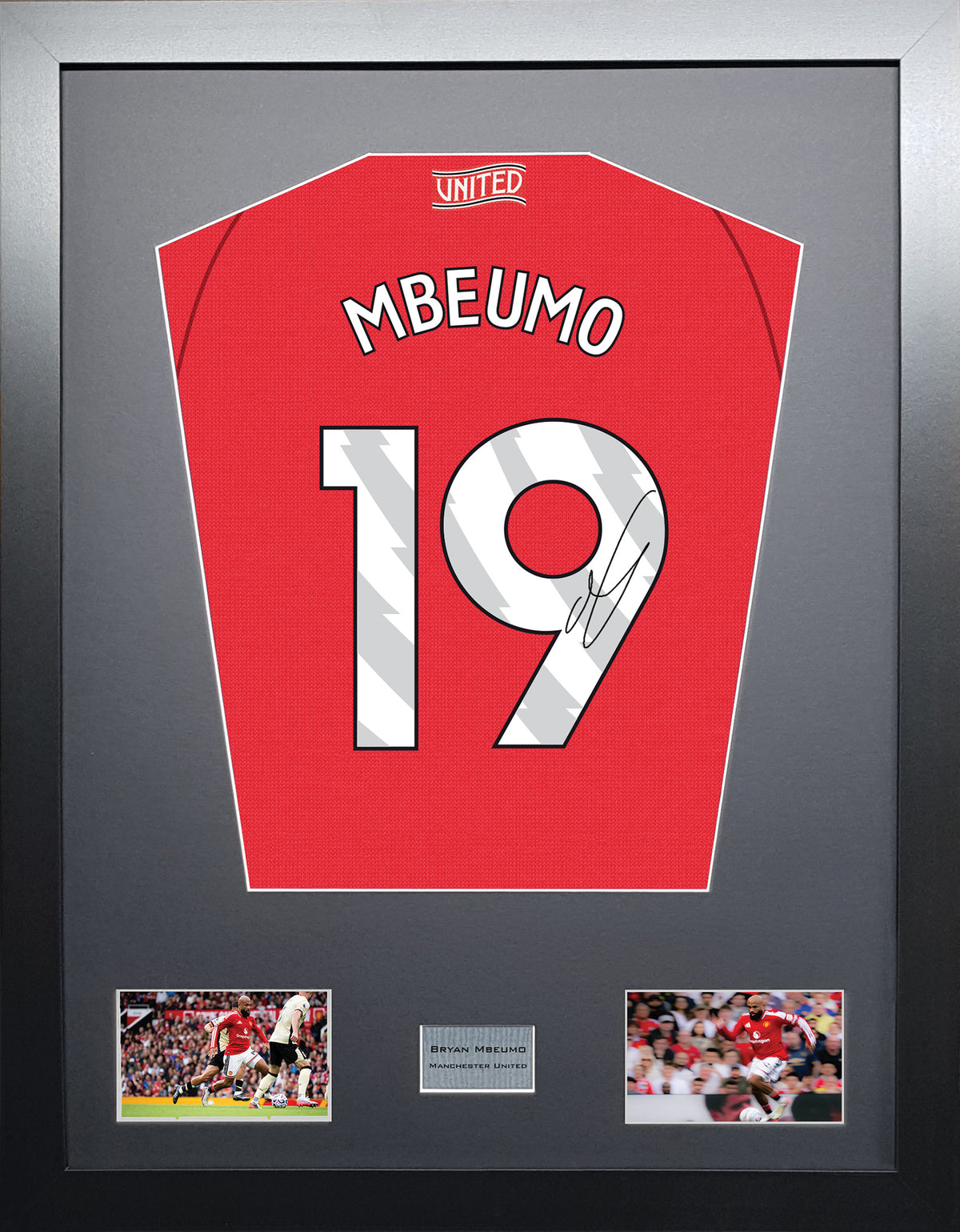 Bryan Mbeumo Standard framed football shirt display with machine-applied signature