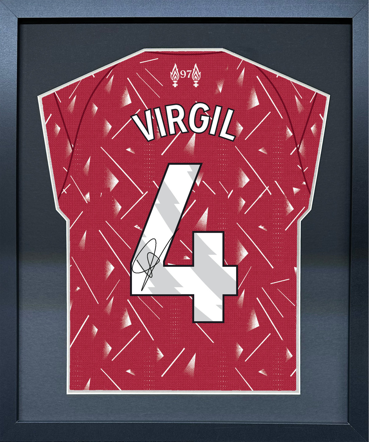 Virgil van Dijk compact Gift 450 framed football display with black/silver mount and machine-applied pen signature