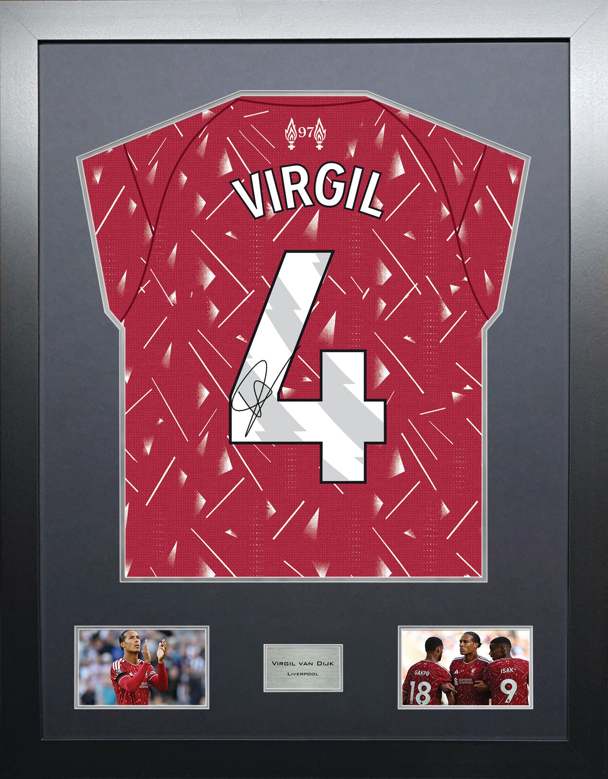 Virgil van Dijk Highline framed football shirt display with machine-applied signature and black/silver mount
